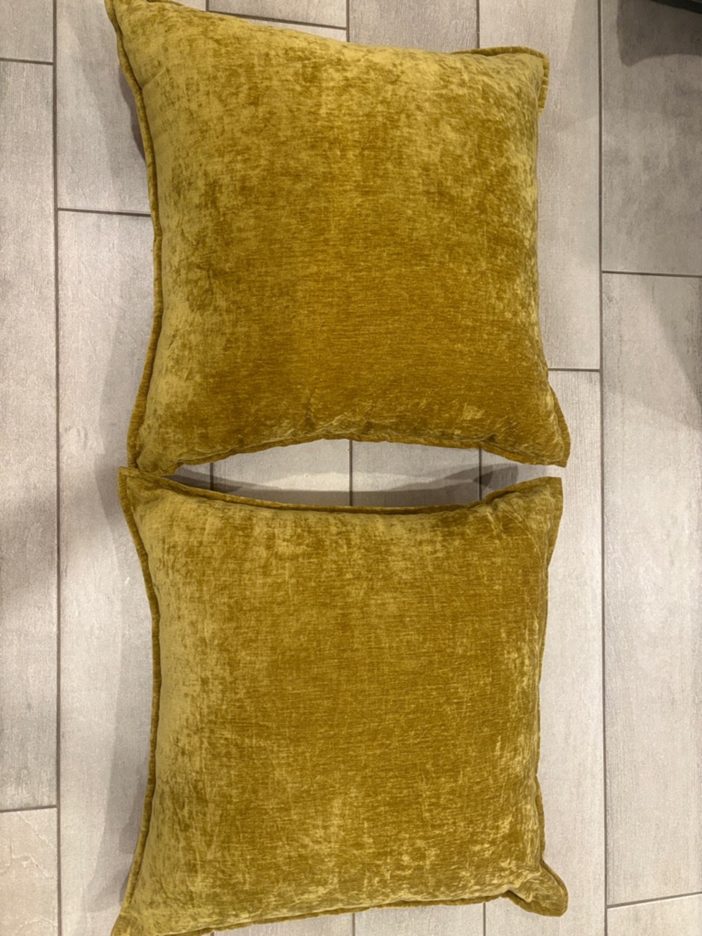 Pair of Plush Velvet Throw Pillows in Mustard